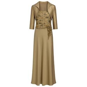 Karen Miller NY Sz 8 Gold 2 Pc Formal Evening Gown w/ Bolero Jacket